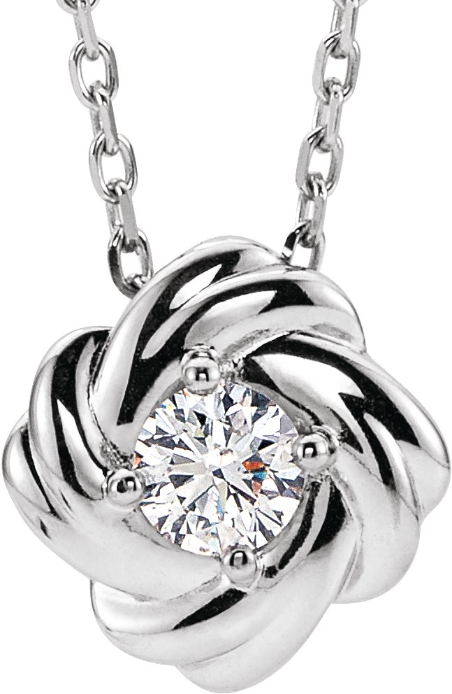 14K White 1/6 CTW Natural Diamond Knot 16-18" Necklace