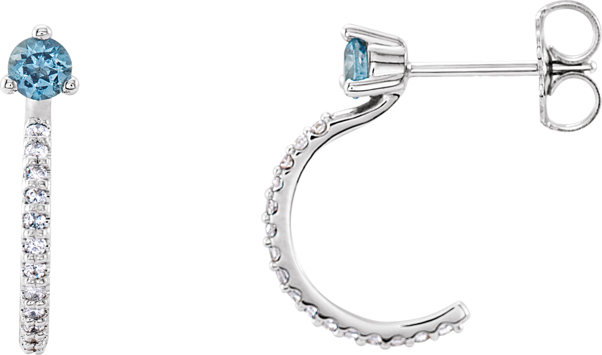 14K White Natural Aquamarine & 1/6 CTW Natural Diamond Hoop Earrings