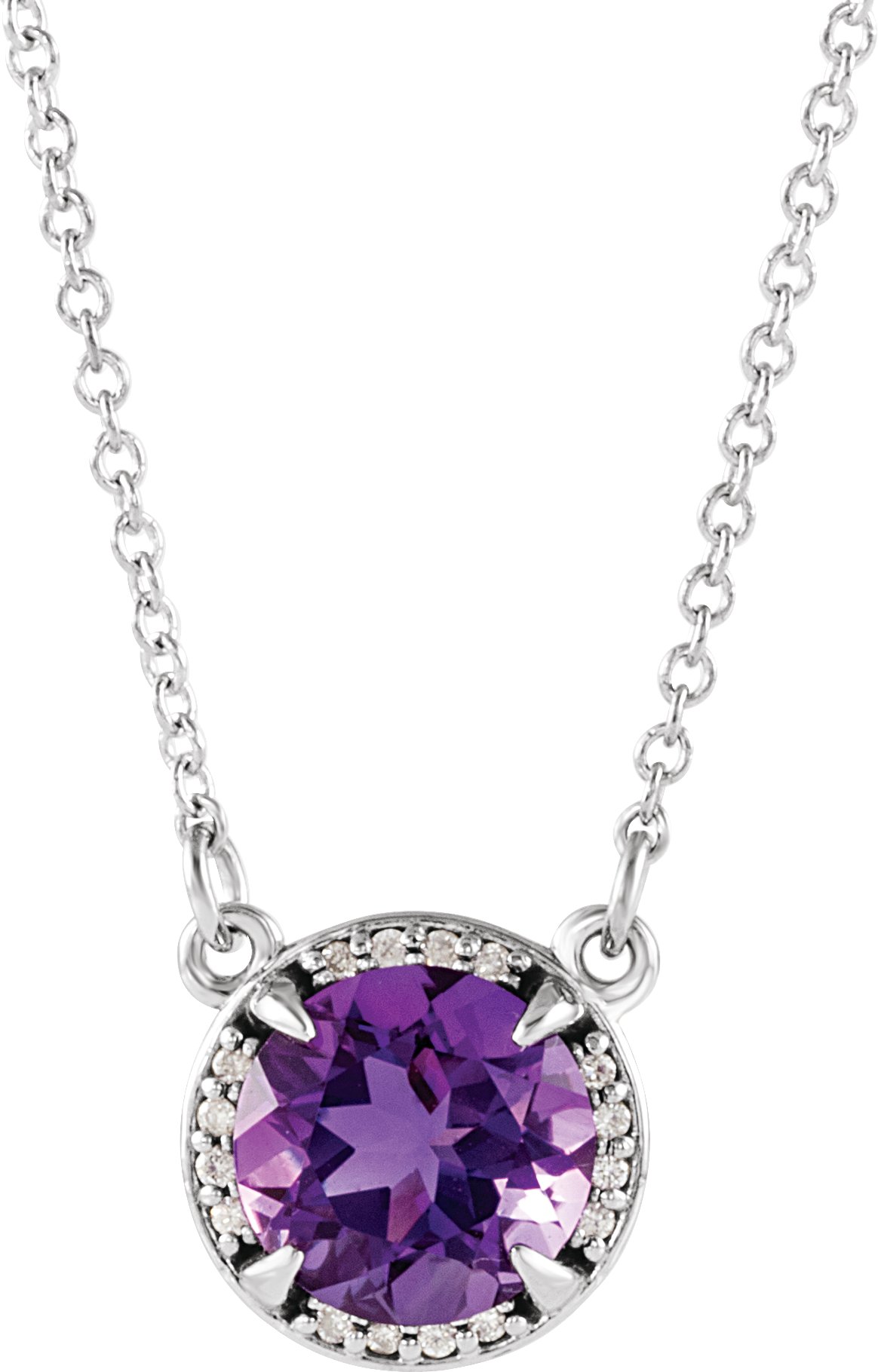 Sterling Silver 6 mm Round Amethyst & .04 CTW Diamond 16" Necklace