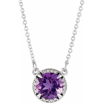 Sterling Silver 6 mm Round Amethyst and .04 CTW Diamond 16 inch Necklace Ref 13127111