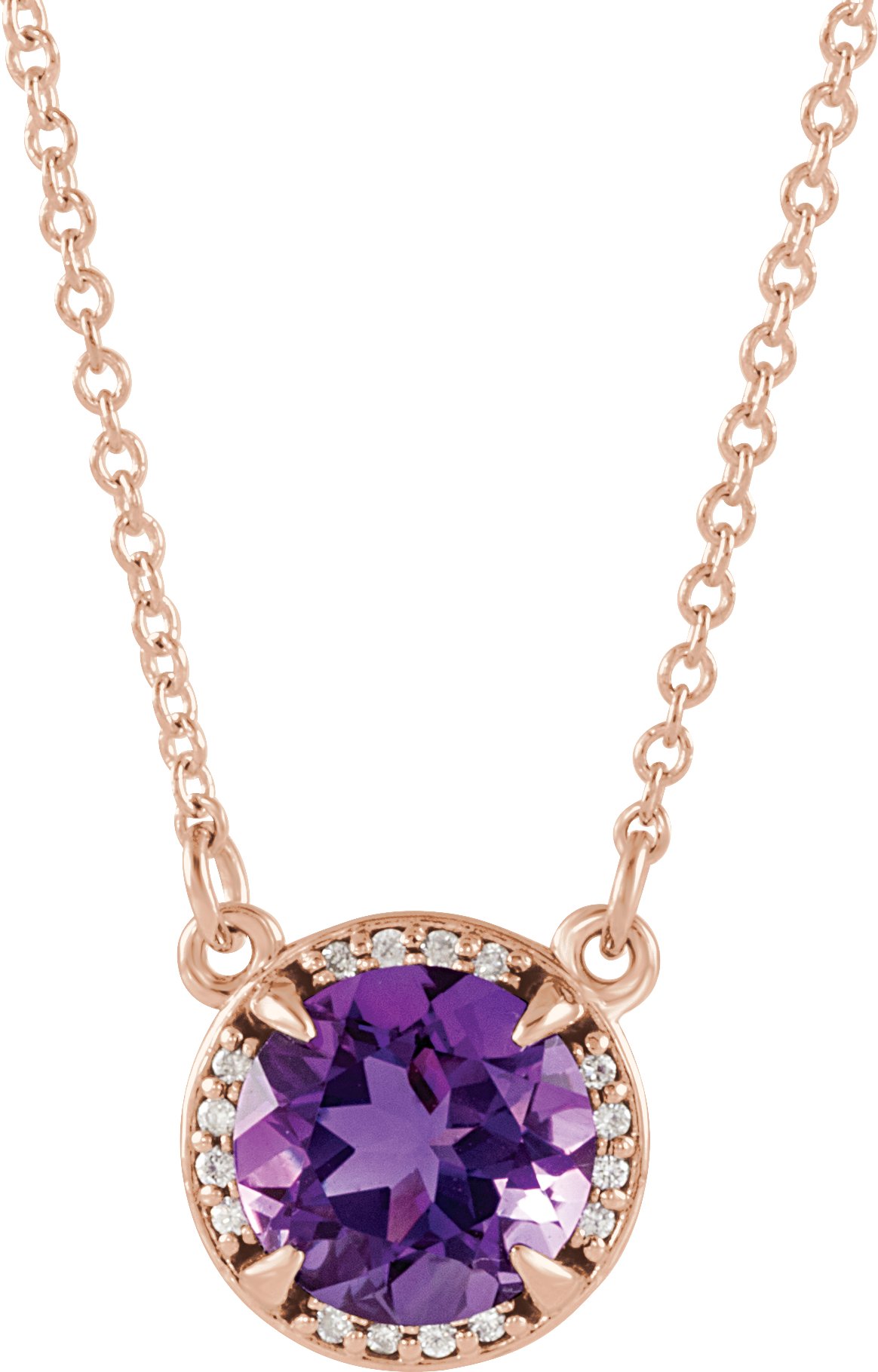 14K Rose 7 mm Round Amethyst and .04 CTW Diamond 16" Necklace