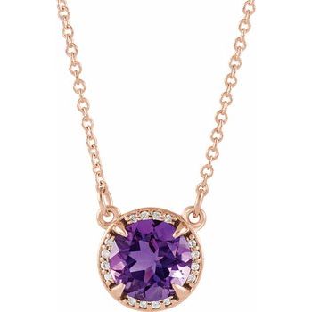 14K Rose 6 mm Round Amethyst and .04 CTW Diamond 16 inch Necklace Ref 13127109