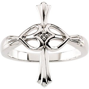 14K White .004 CTW Natural Diamond Cross Ring 