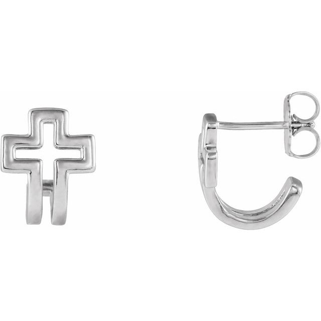 Sterling Silver Open Cross J-Hoop Earrings   