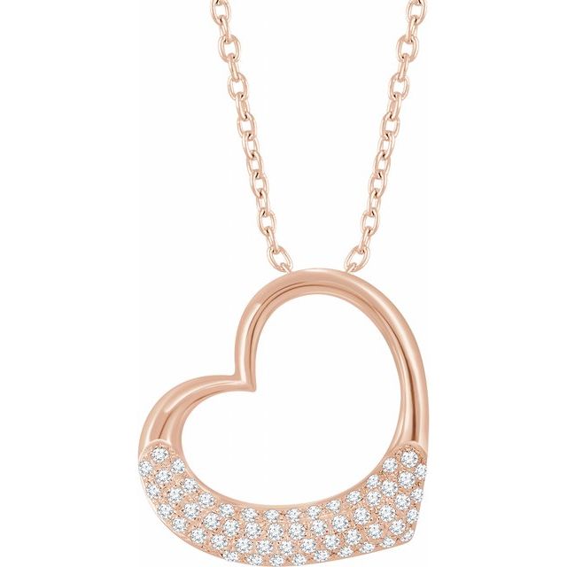 14K Rose 1/5 CTW Diamond Heart 16-18" Necklace 