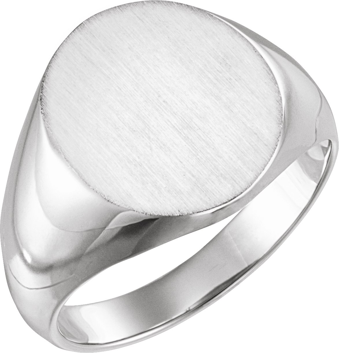 18K White 16x14 mm Oval Signet Ring