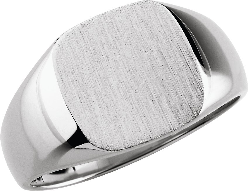14K White 14 mm Square Signet Ring with Brush Finished Top