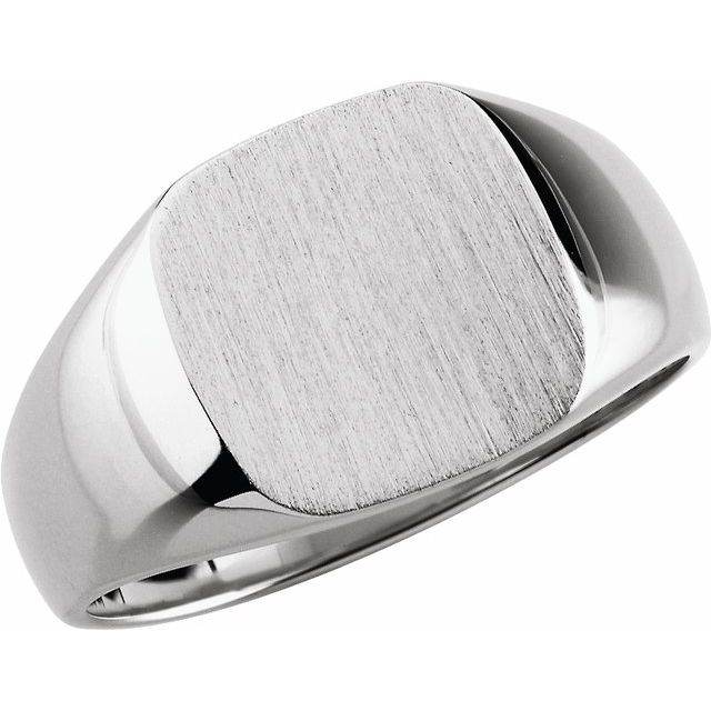 14K White 12 mm Square Signet Ring with Brush Finished Top