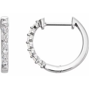 14K White 1/5 CTW Natural Diamond Hinged 15.25 mm Hoop Earrings