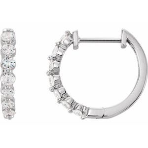 14K White 3/4 CTW Natural Diamond Hinged 15.25 mm Hoop Earrings