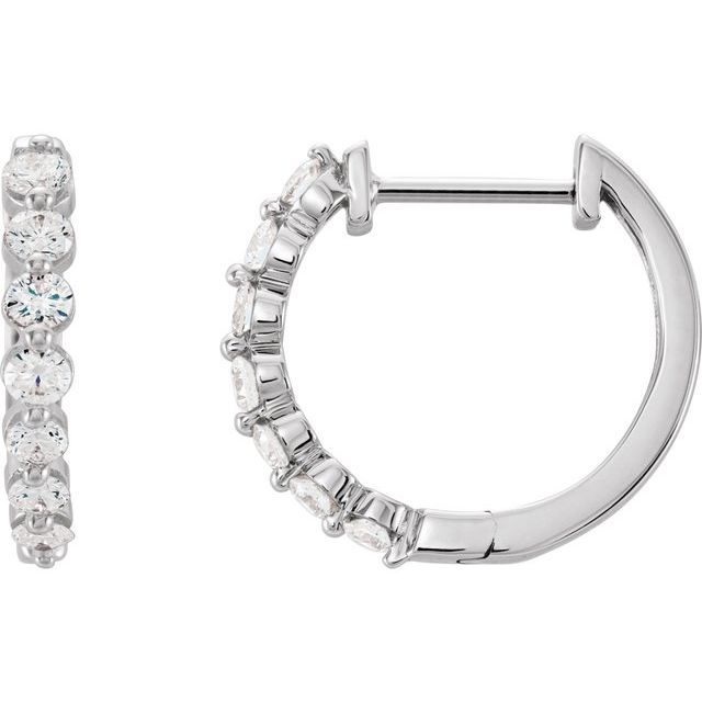 14K White 1 CTW Natural Diamond Hinged 15.25 mm Hoop Earrings