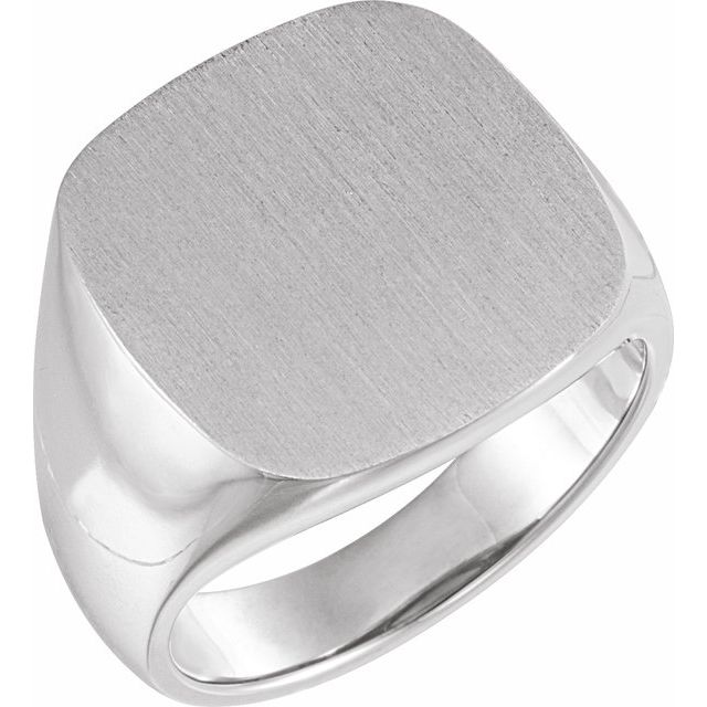 14K White 18 mm Square Signet Ring