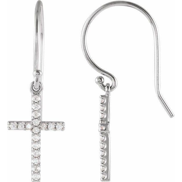 14K White 1/6 CTW Diamond Cross Earrings