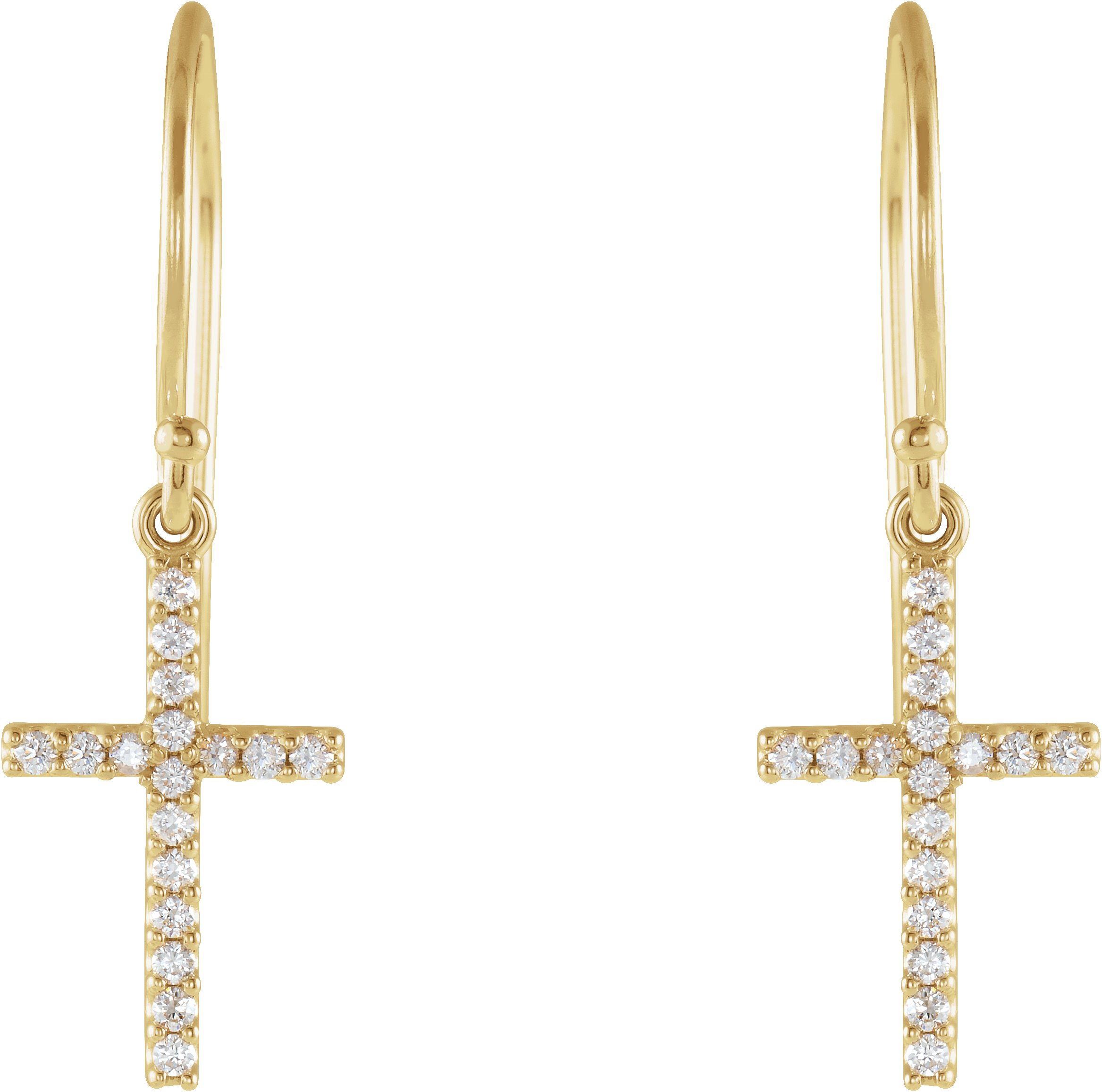 14K Yellow 1/6 CTW Diamond Cross Earrings