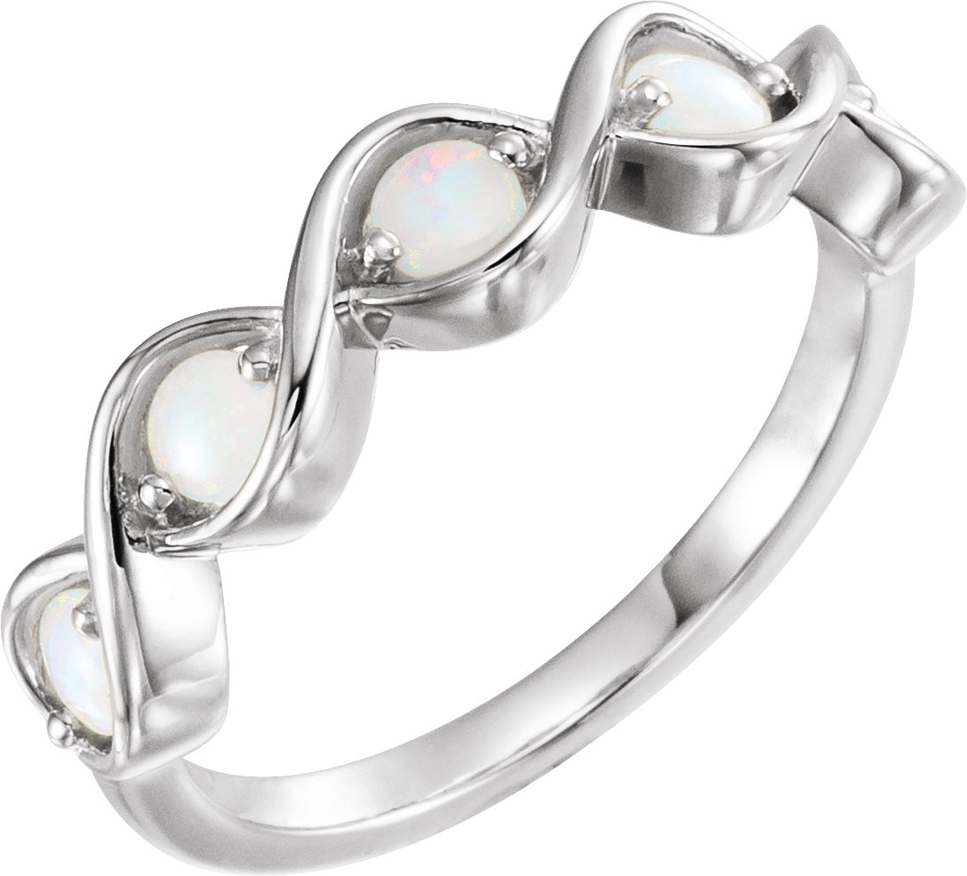 14K White Natural White Opal Stackable Ring