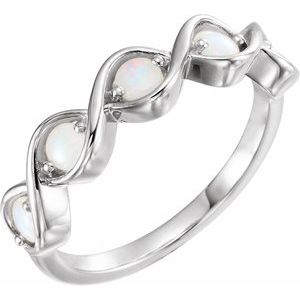 Sterling Silver Natural White Opal Stackable Ring