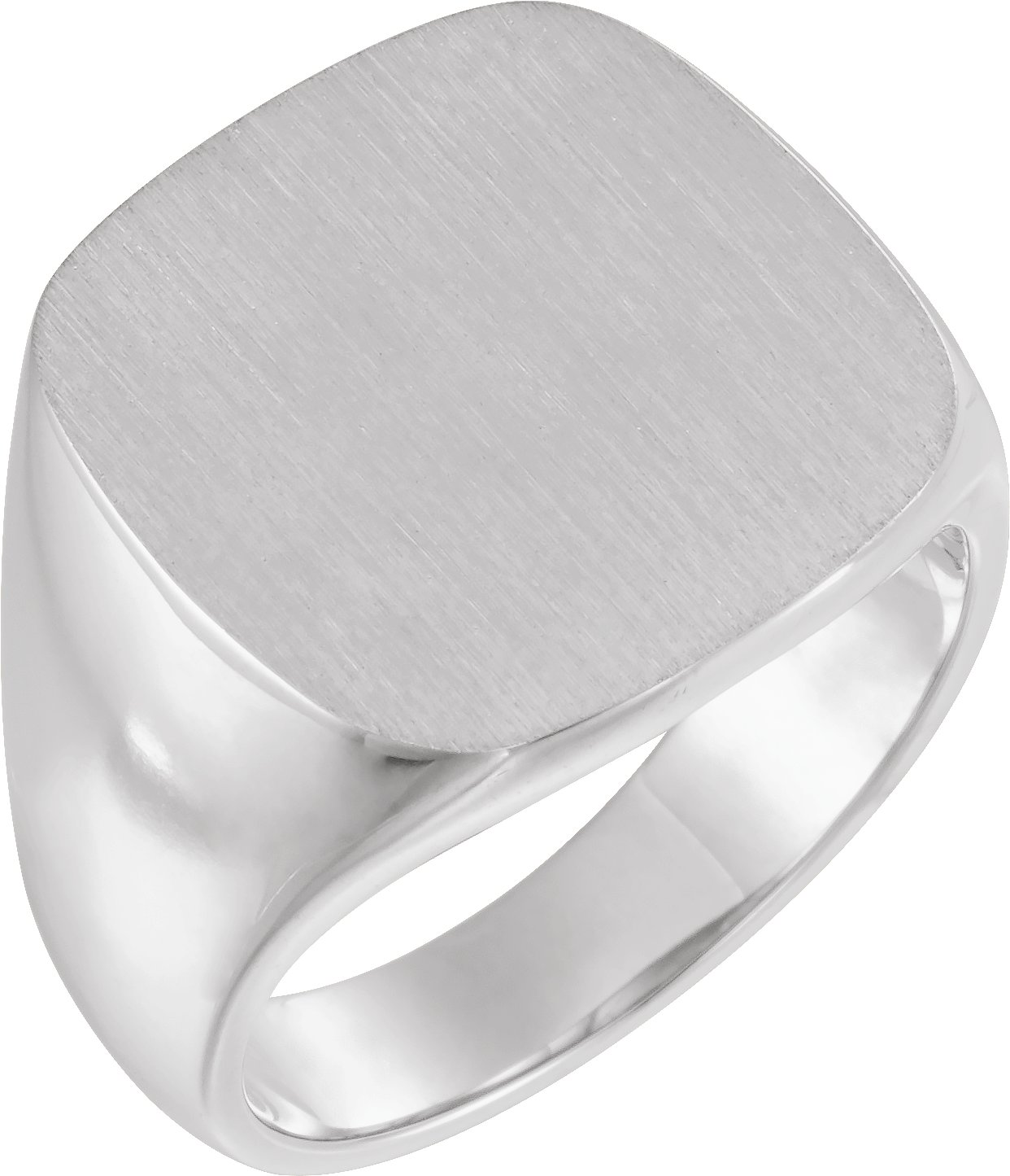 10K White 18 mm Square Signet Ring with Brush Finished Top