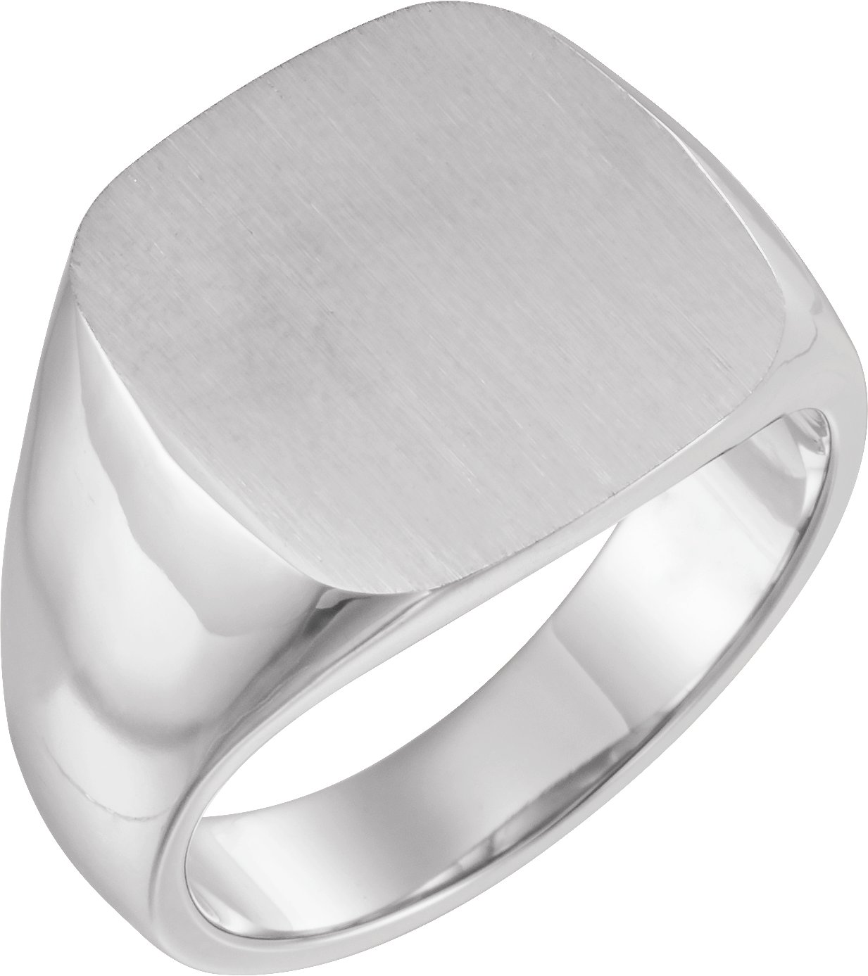 14K White 16 mm Square Signet Ring with Brush Finished Top