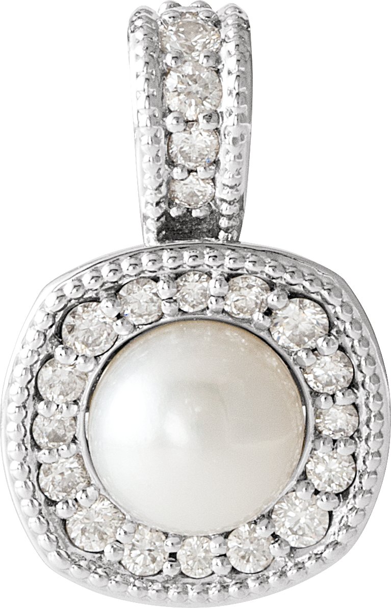 14K White Cultured Freshwater Pearl & 1/4 CTW Natural Diamond Pendant
