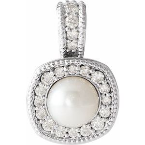 14K White Cultured Freshwater Pearl & 1/4 CTW Natural Diamond Pendant