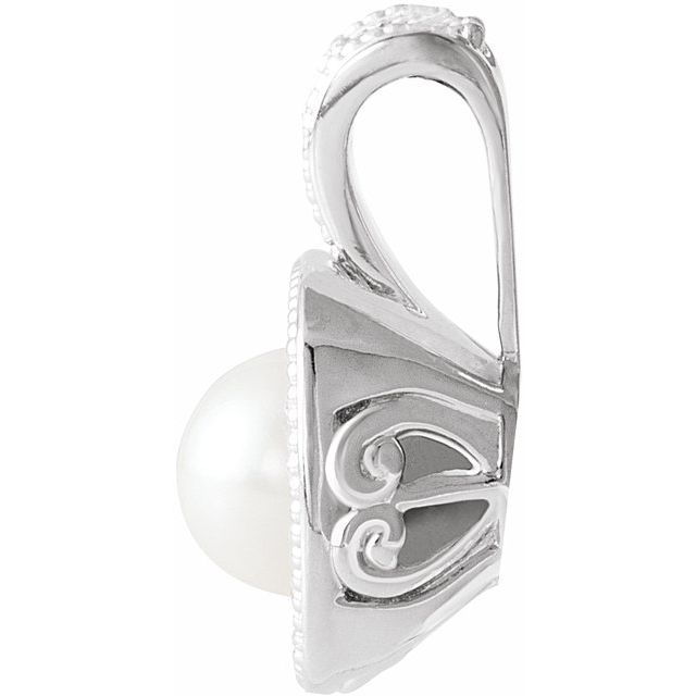 14K White Cultured White Freshwater Pearl & 1/4 CTW Natural Diamond Pendant