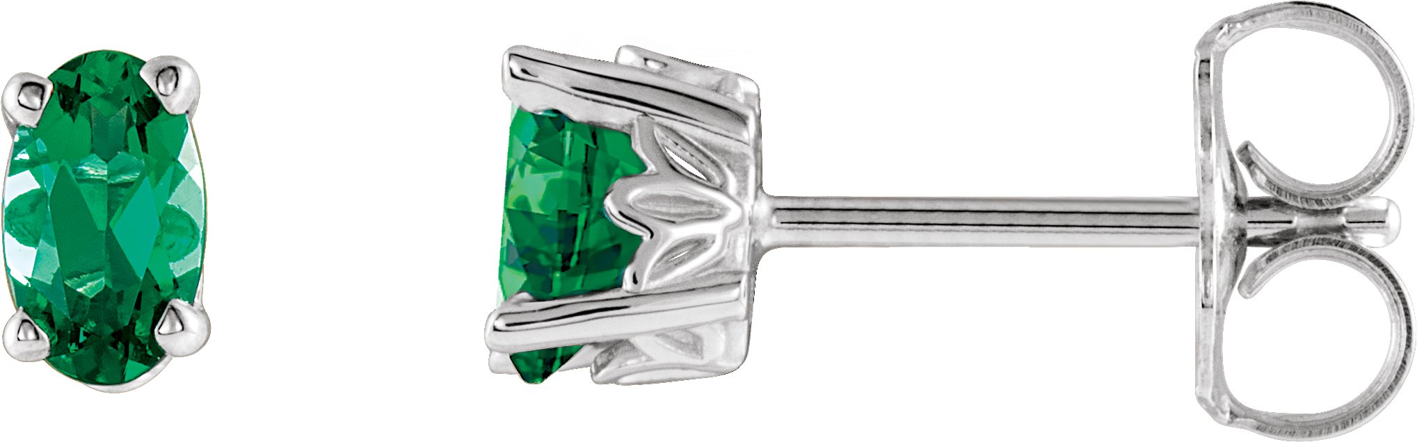 14K White Lab-Grown Emerald Earrings