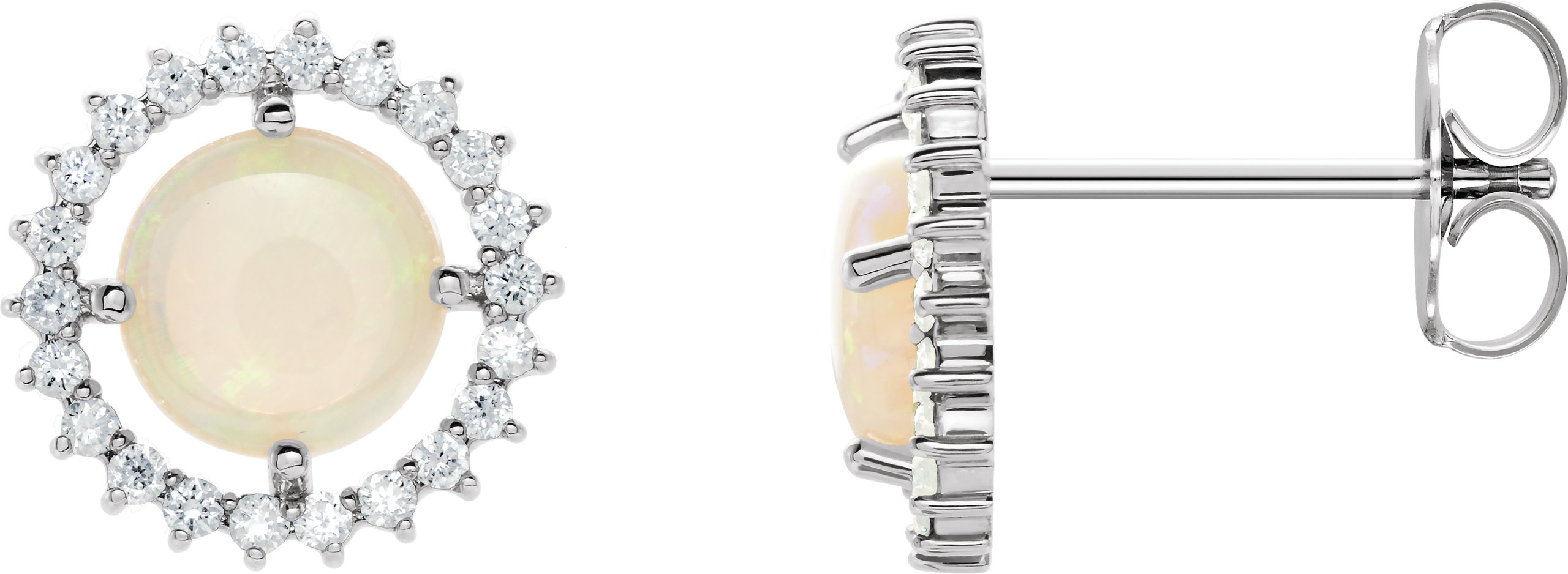 14K White Natural White Opal & 1/5 CTW Natural Diamond Earrings 