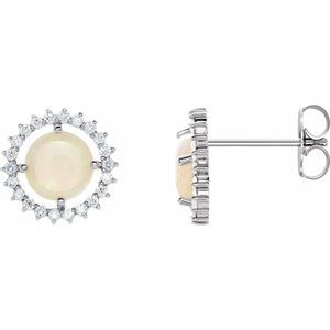 14K White Natural White Opal & 1/8 CTW Natural Diamond Earrings 