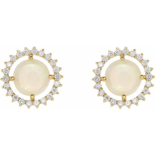 14K Yellow Natural White Opal & 1/5 CTW Natural Diamond Earrings 