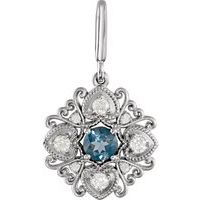 Sterling Silver Natural London Blue Topaz & 1/4 CTW Natural Diamond Vintage-Inspired Charm