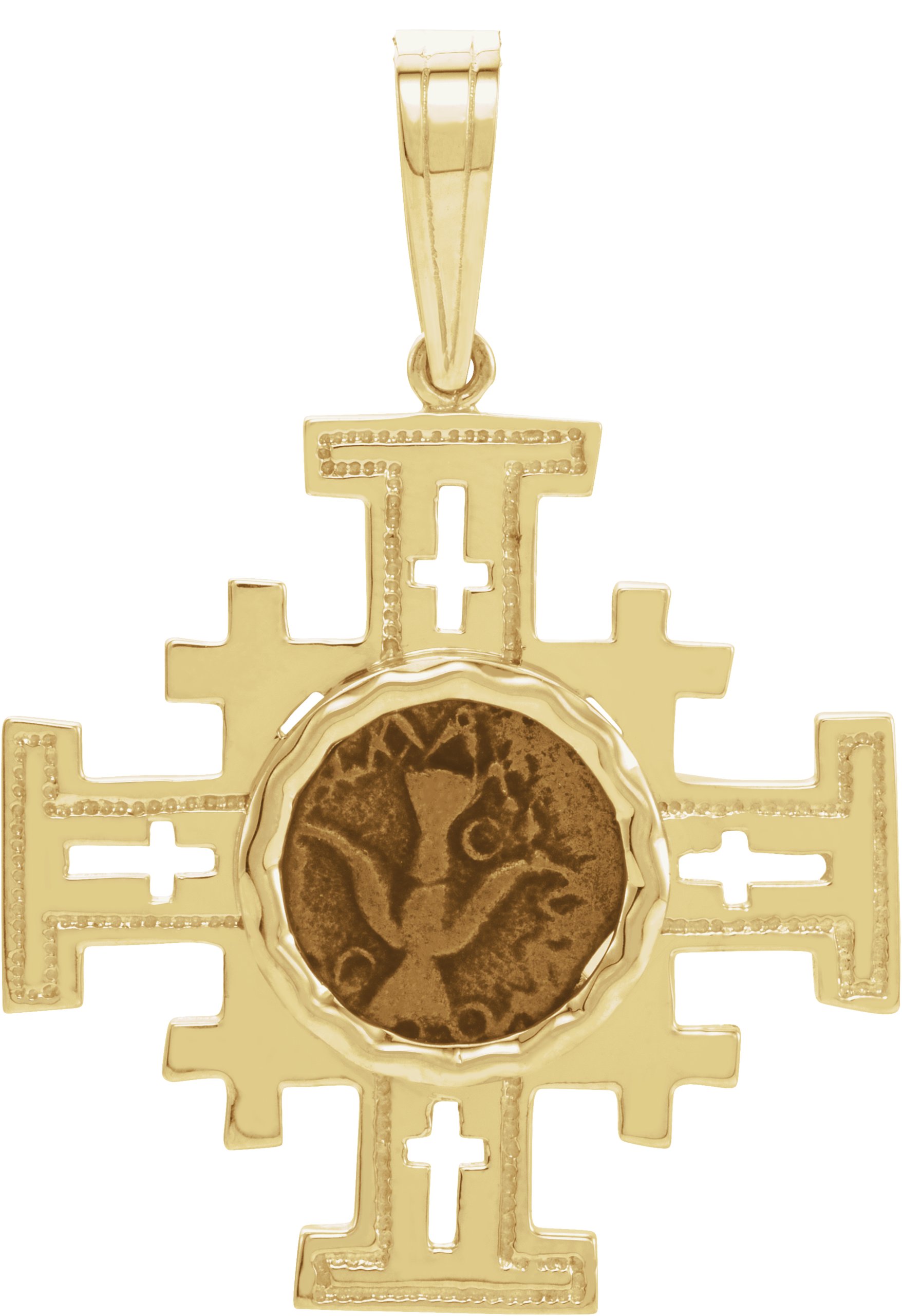 Jerusalem Cross Pendant with Widows Mite Coin 31.25 x 31.75mm Ref 825359