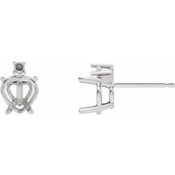 29592 / Unset / Sterling Silver / 4 X 4 Mm / Each / Semi-Polished / 4 Prong Heart Shape Accented Basket Earring