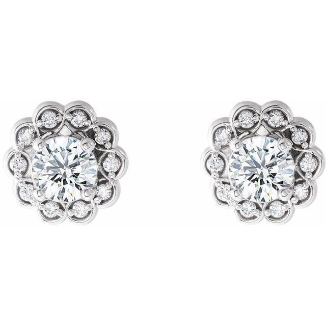 14K White 5/8 CTW Natural Diamond Halo-Style Earrings 