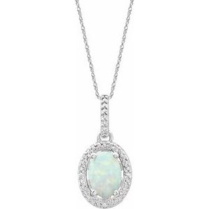 Sterling Silver Lab-Grown Opal & .01 CTW Natural Diamond 18" Necklace 