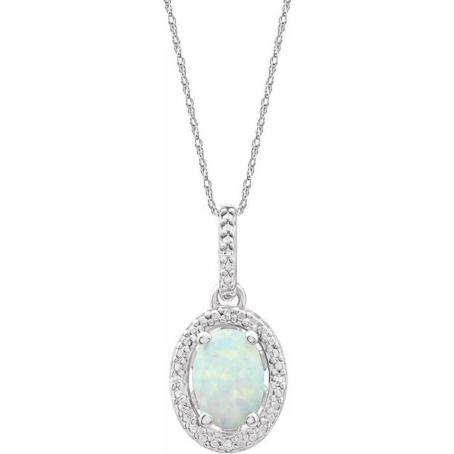 Sterling Silver Lab-Grown Opal & .01 CTW Natural Diamond 18 Necklace 