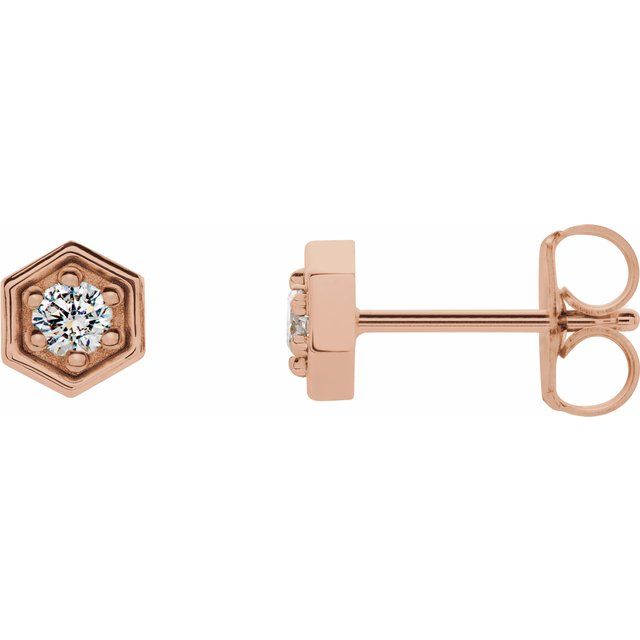 14K Rose 1/8 CTW Natural Diamond Hexagon Stud Earrings 