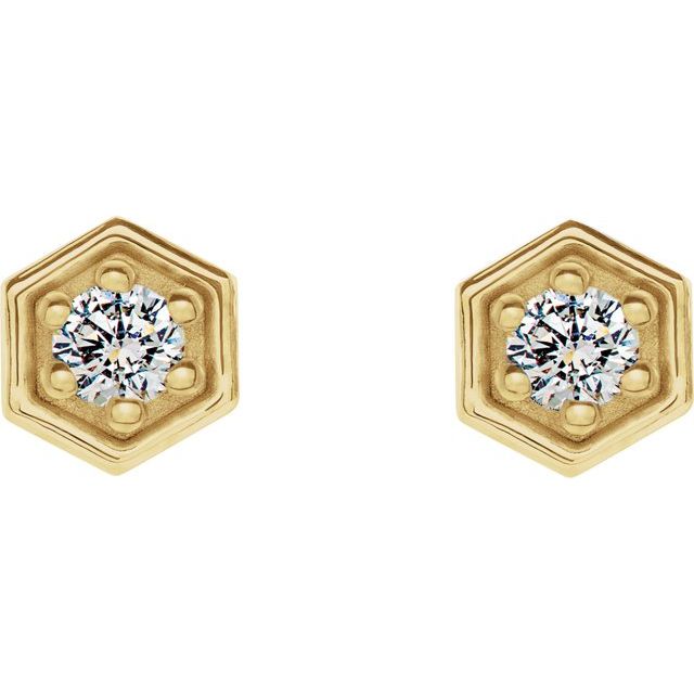 14K Yellow 1/8 CTW Natural Diamond Hexagon Stud Earrings 