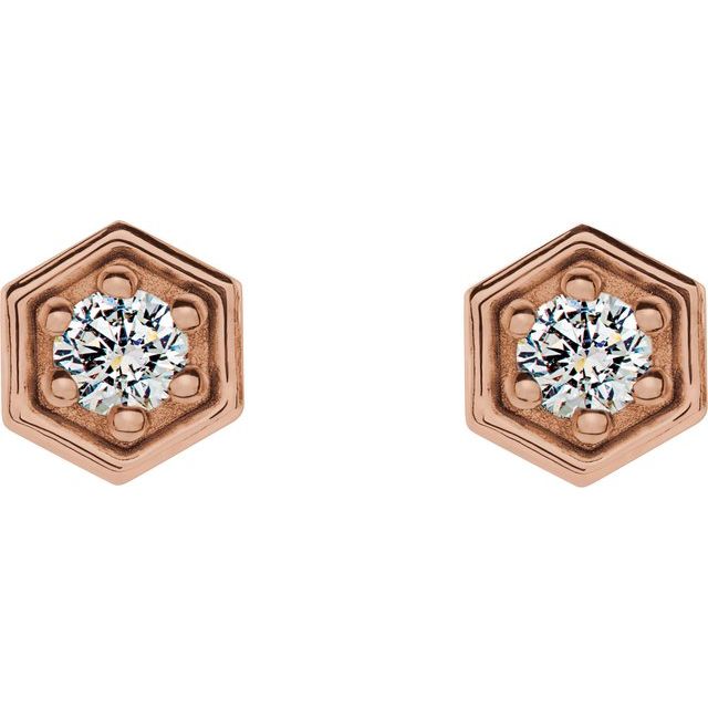 14K Rose 1/8 CTW Natural Diamond Hexagon Stud Earrings 