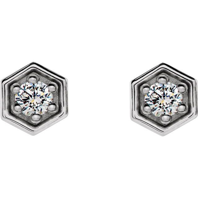 14K White 1/8 CTW Natural Diamond Hexagon Stud Earrings 