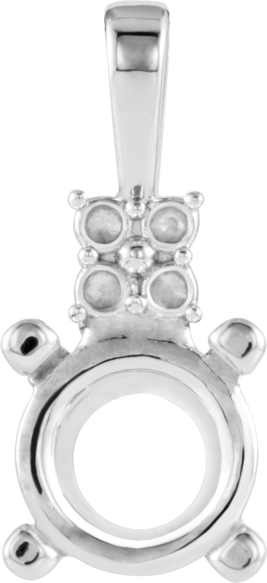 29540 / Unset / Sterling Silver / 4.5 Mm / Semi-Polished / 4 Prong Round Pendant Mounting With Accented Bail