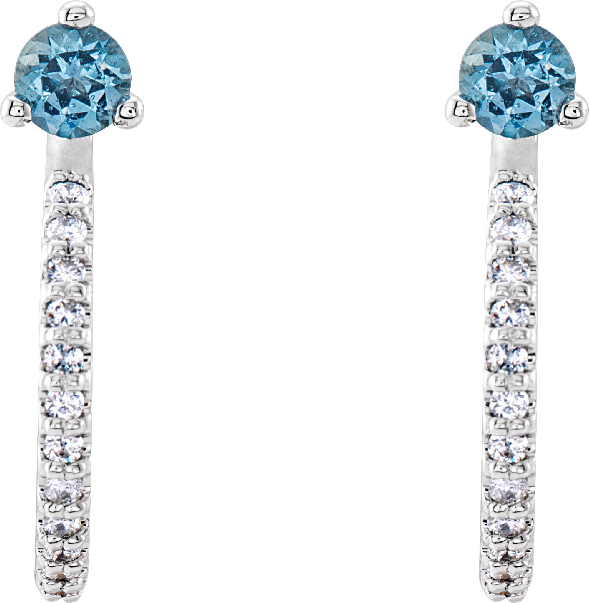 14K White Aquamarine & 1/6 CTW Diamond Hoop Earrings