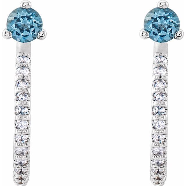 14K White Aquamarine & 1/6 CTW Diamond Hoop Earrings