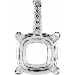 29554 / Unset / Sterling Silver / 5X5 Mm / Semi-Polished / 4 Prong Cushion Pendant Mounting With Accented Bail