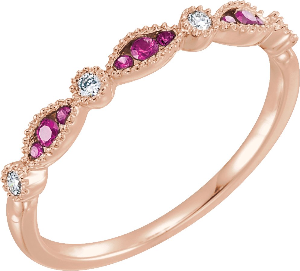 14K Rose .07 CTW Diamond & Ruby Anniversary Band