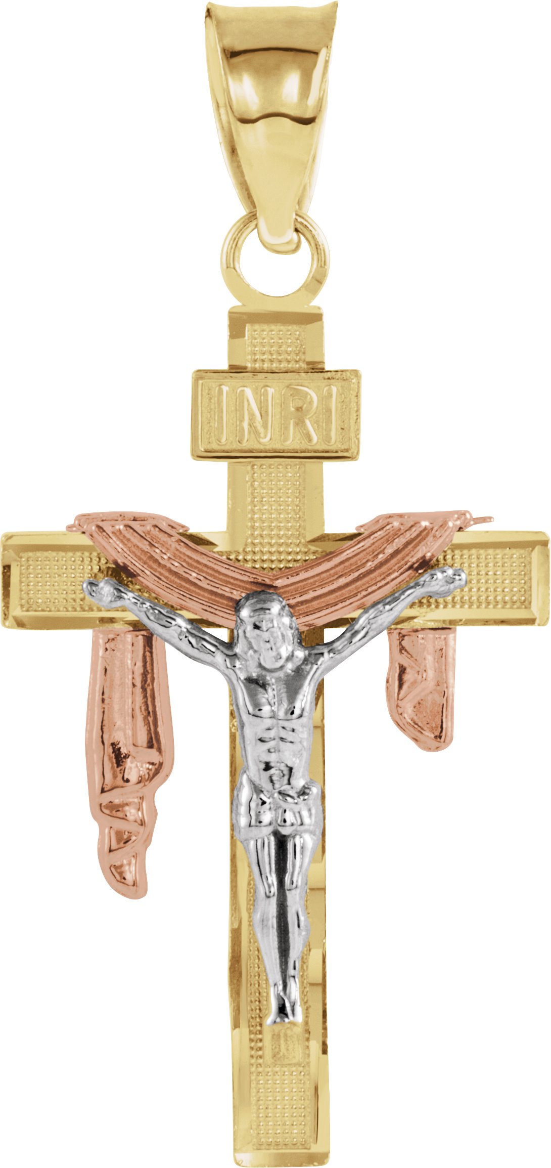 Tri Color Crucifix with Shroud Pendant 23.5 x 15mm Ref 641984