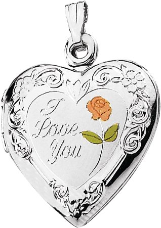 Sterling Silver 27.5x19.25 mm Enameled Roses "I Love You" Heart Locket  