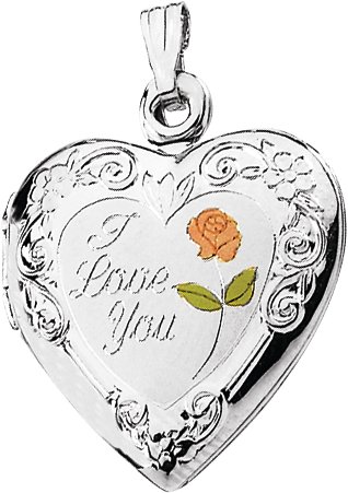 Sterling Silver 27.5x19.25 mm Enameled Roses I Love You Heart Locket Ref. 217520