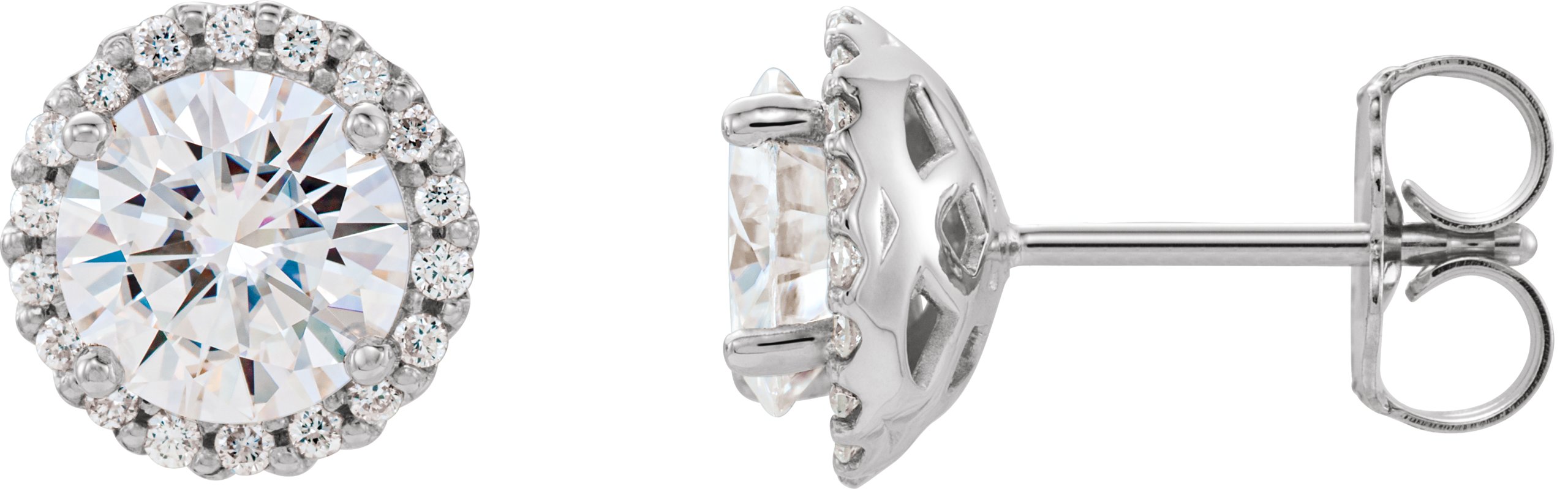 14K White 6 mm Round Forever One Moissanite and .125 CTW Diamond Earrings Ref. 12816032