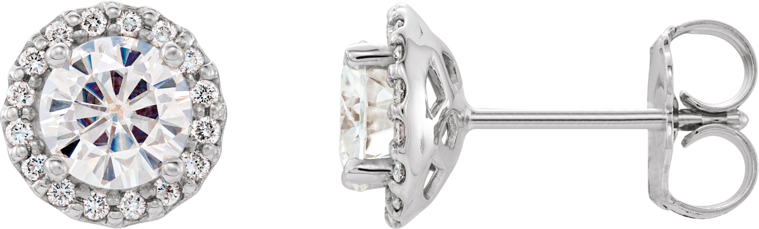 14K White 5 mm Round Forever One Moissanite and .125 CTW Diamond Earrings Ref. 12816030