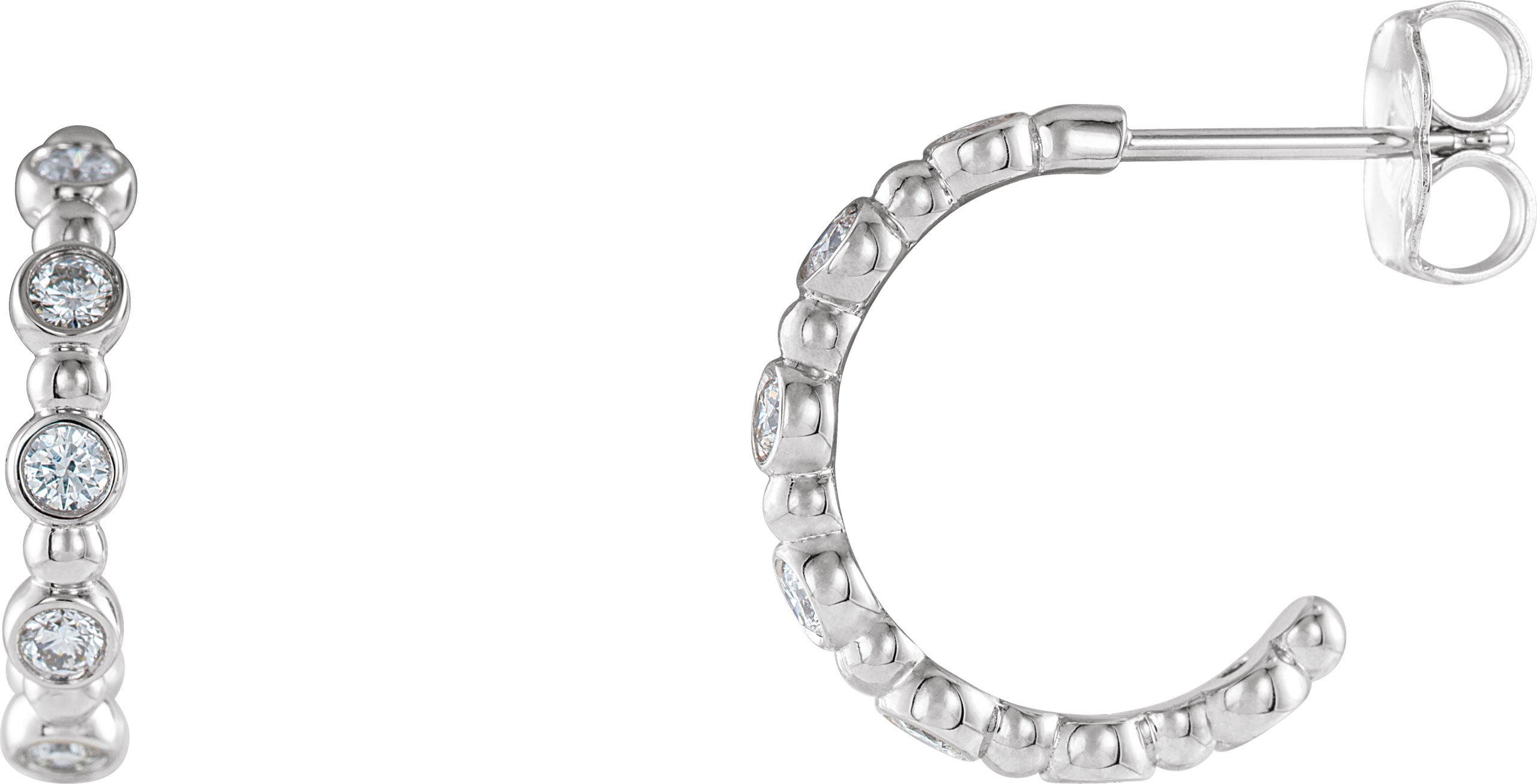 14K White 3/8 CTW Natural Diamond Beaded Hoop Earrings 